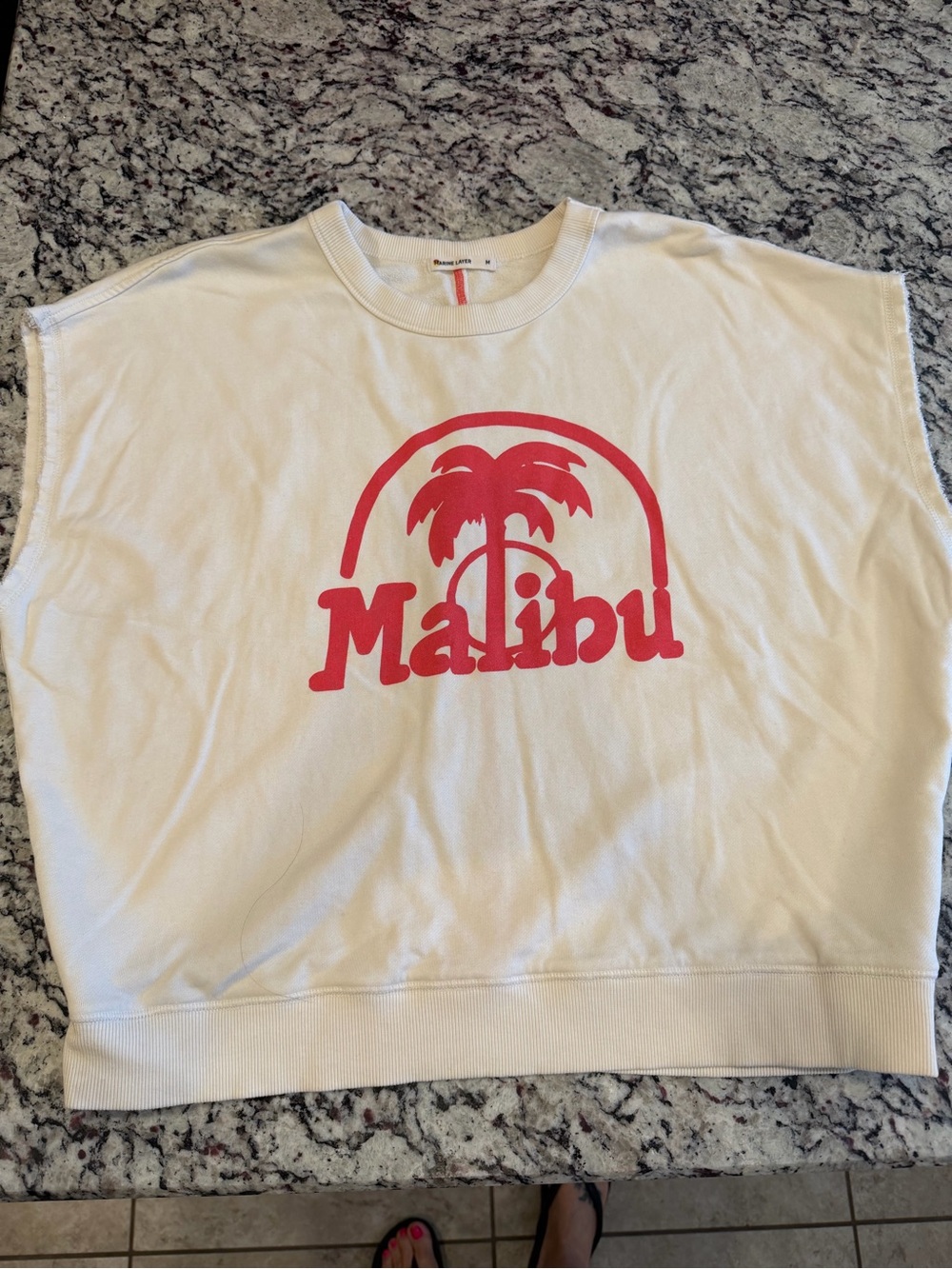 Malibu Graphic Muscle Tee - cream with Red Logo medium